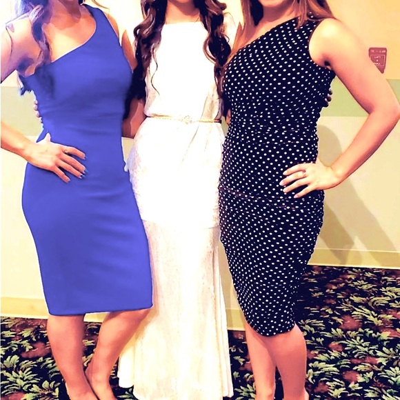 Love x Design One-shoulder tea length black/white polka dot dress - Picture 1 of 4